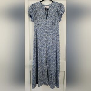 Charles Henry Blue and White Floral Midi Dress